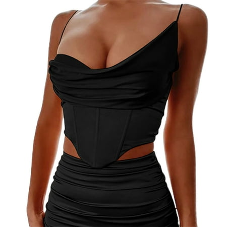 

Women Sexy Corset Tops Spaghetti Strap V Neck Bustier Corset Top Sleeveless Crop Top Clubwear Party Crop Top Outwear