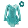 thumbnail image 2 of Yanarno Robe de Patinage Artistique à Sequins pour Filles, Robe de Danse Lyrique en Maille, Jupe de Gym, Vert Menthe 8, 2 of 7