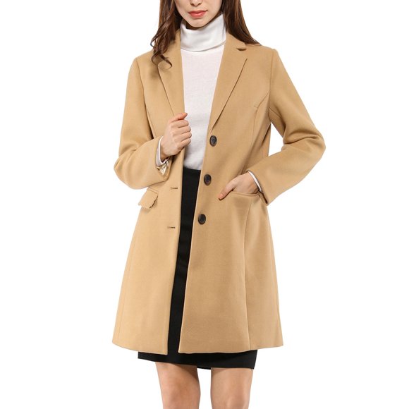 INSPIRE CHIC Women's Notched Lapel Long Sleeves Single Breasted Winter Long Coat Browns XL