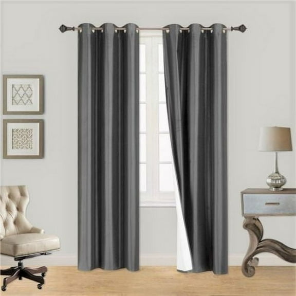 Charcoal 1-Piece Noa Solid Blackout Grommet-Top Window Curtain Panel 37" W X 84" L