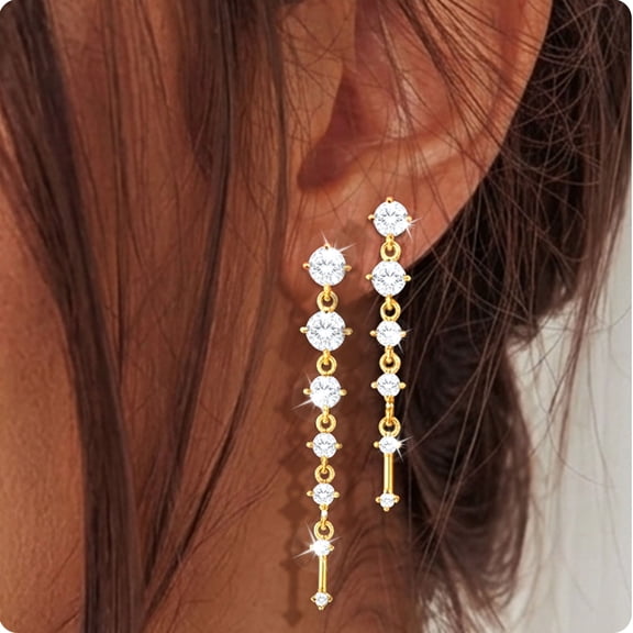 APSVO 18K Gold Plated Drop Earrings for Women CZ Lightweight Hypoallergenic Post Dangle Earrings Set Prom Wedding Birthday Graduation Jewelry Gifts Teen Mom Bride Bridesmaid Girlfriend Wife