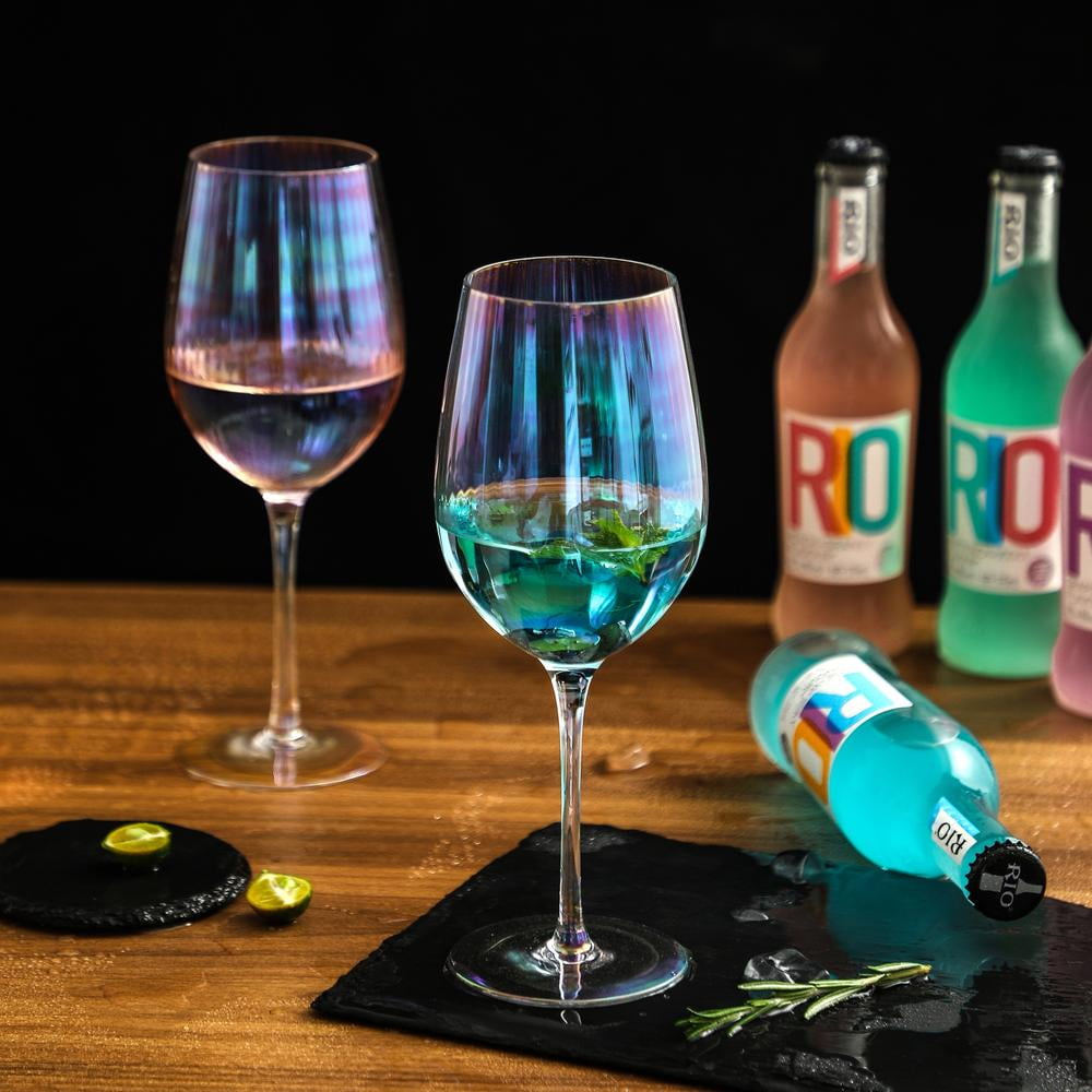 Grassi Iridescent Wine Glass set - 19 oz Pretty Cute Cool Rainbow Colorful  Halloween Glassware Set of 4 in 2023
