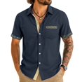 thumbnail image 1 of Camisas de Verano Casuales de los Hombres Impresas Camisa de Manga Corta Parchada para Hombres, Contraste Cuello Botón Arriba con Bolsillo de Pecho, 1 of 8