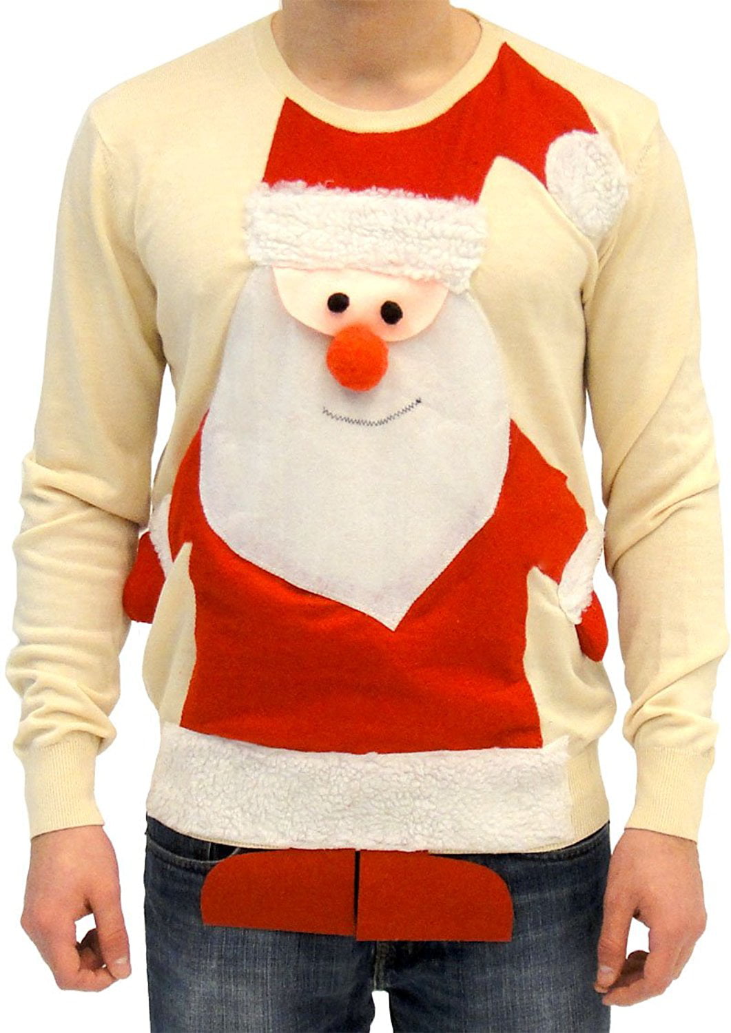 Ugly Christmas Sweater Santa Claus Full Body Adult Beige Sweater image picture