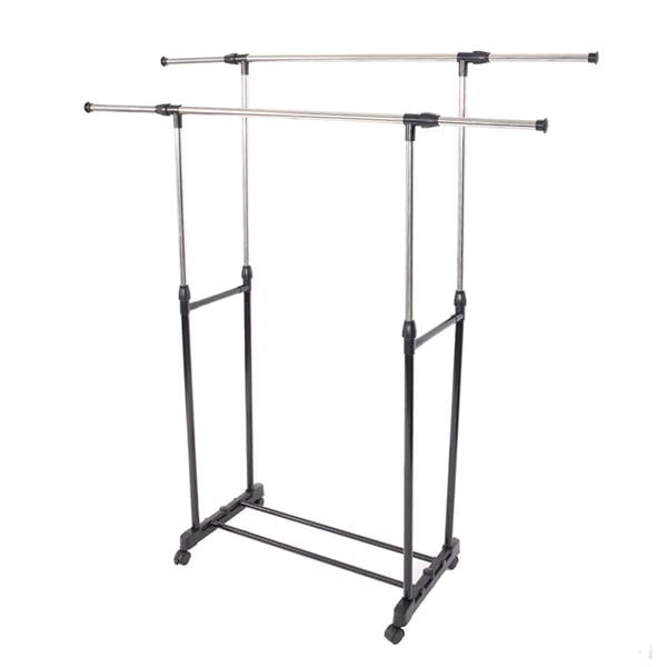 Telescopic Wardrobe Organizer, Clothing Rack on Wheels, Hanging Rack with Shoe Storage