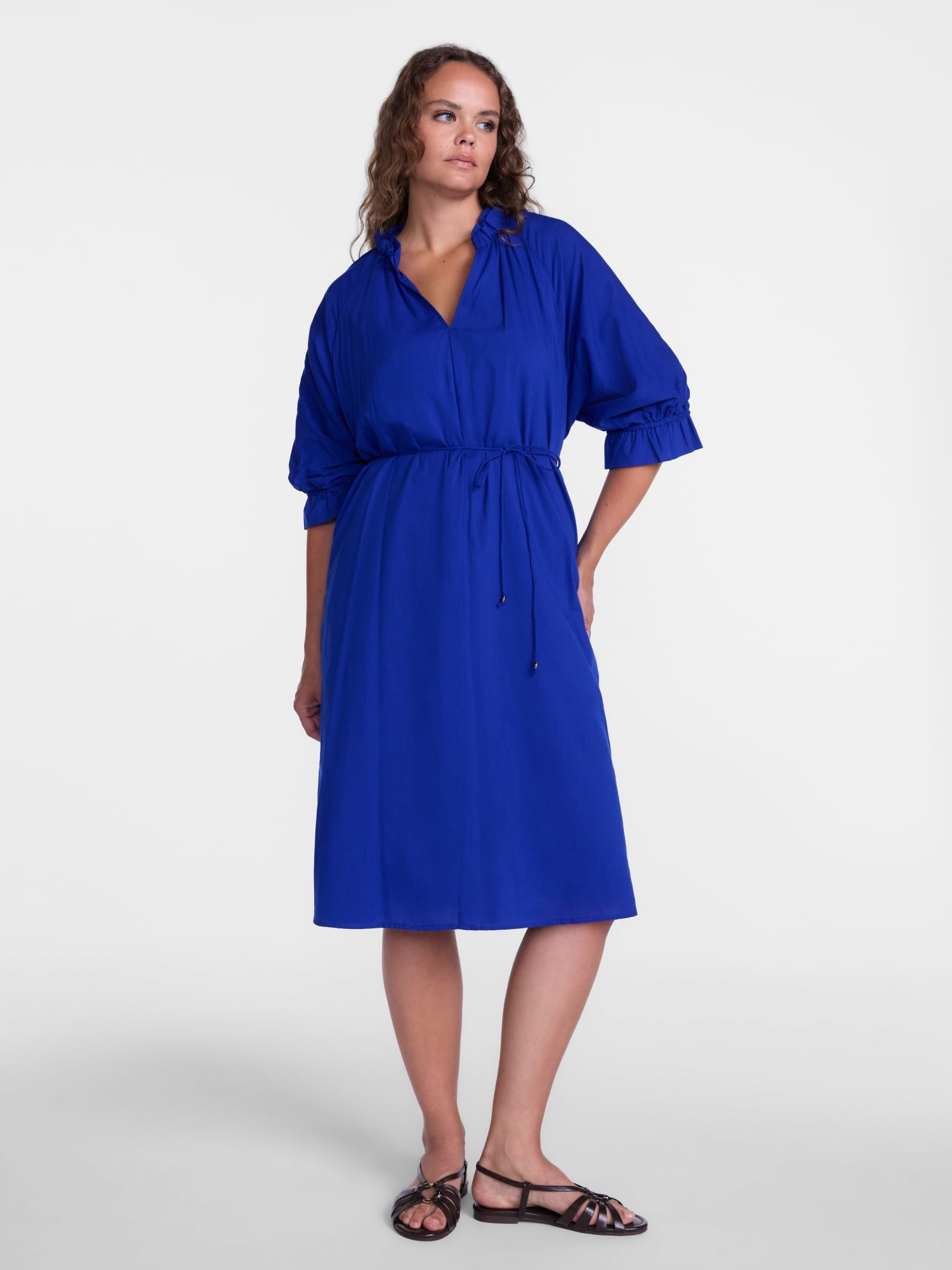 Scenario Women's and Women's Plus Midi Dress with Short Sleeves, Sizes XS-4X