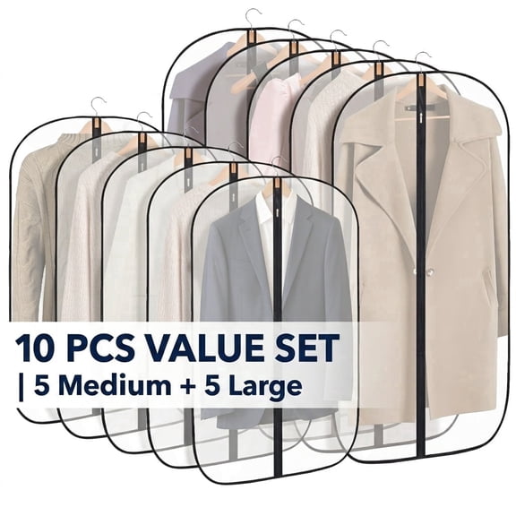 Lzvxtym Clear Garment Bags for Hanging Clothes,10 Pcs PEVA Suit Bags for Closet Storage with Reinforced Zippers,39.4 and 47.2 inches