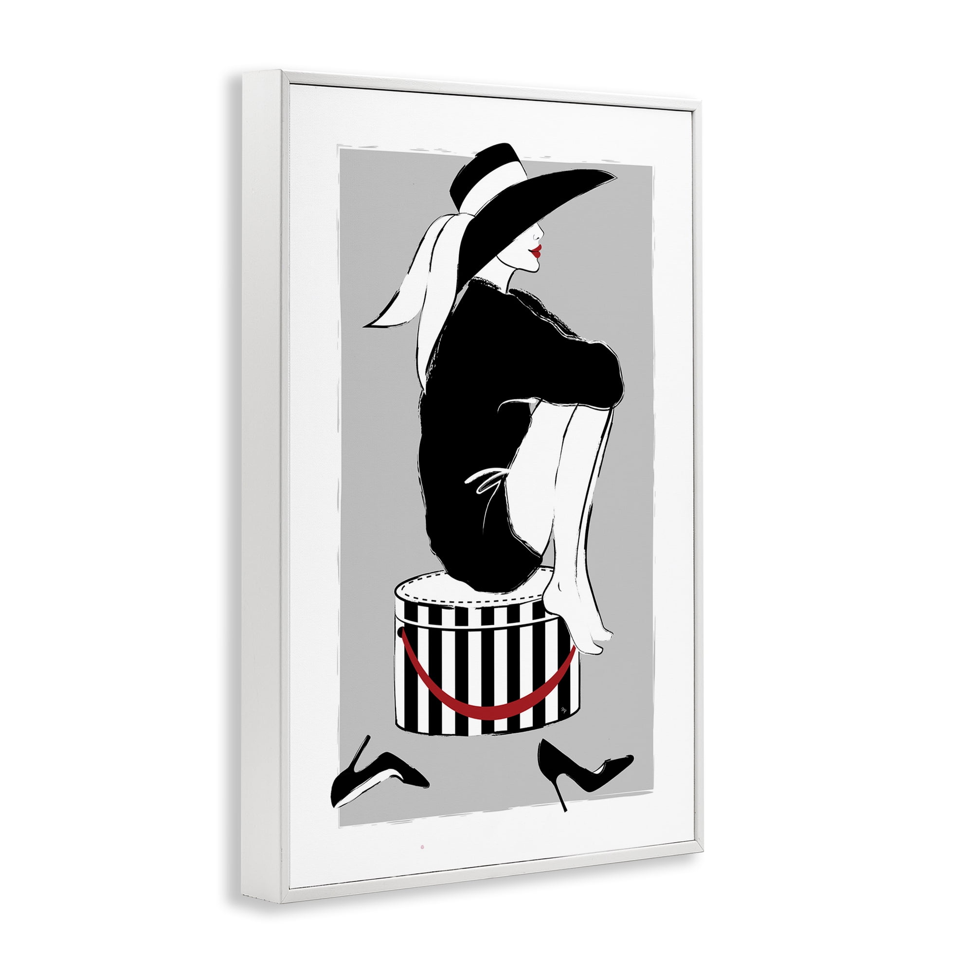 Stupell Industries Sitting On Hat Box Novelty Painting White Framed Art Print Wall Art, 16 x 24