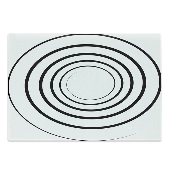 Spires Cutting Board, Abstract Design Monochrome Spiral Whorl Element Dimensional Aesthetic Curve Concept, Decorative Tempered Glass Cutting and Serving Board, Large Size, Black White, by Ambesonne