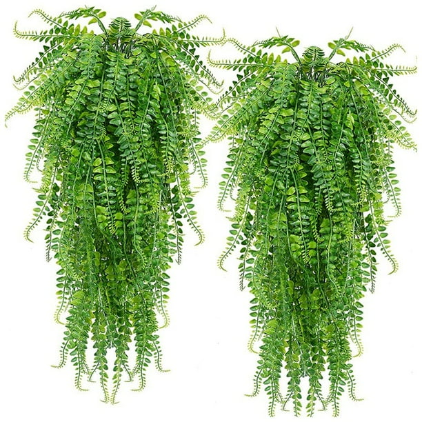 2 Pcs Artificial Hanging Ferns Plants Vine Ivy Boston Fern Hanging
