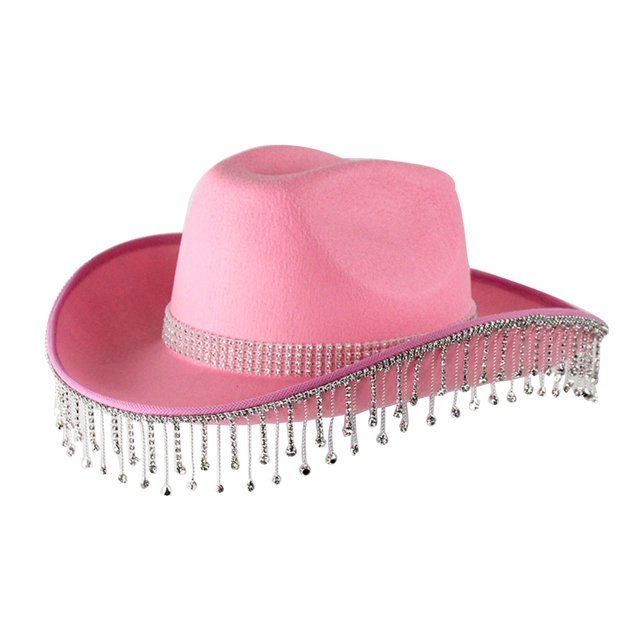 Fgnfyis Ladies Solid Color Party Rhinestone Fringe Wedding Top Hat Western Cowboy Hat Womens Hats Pink