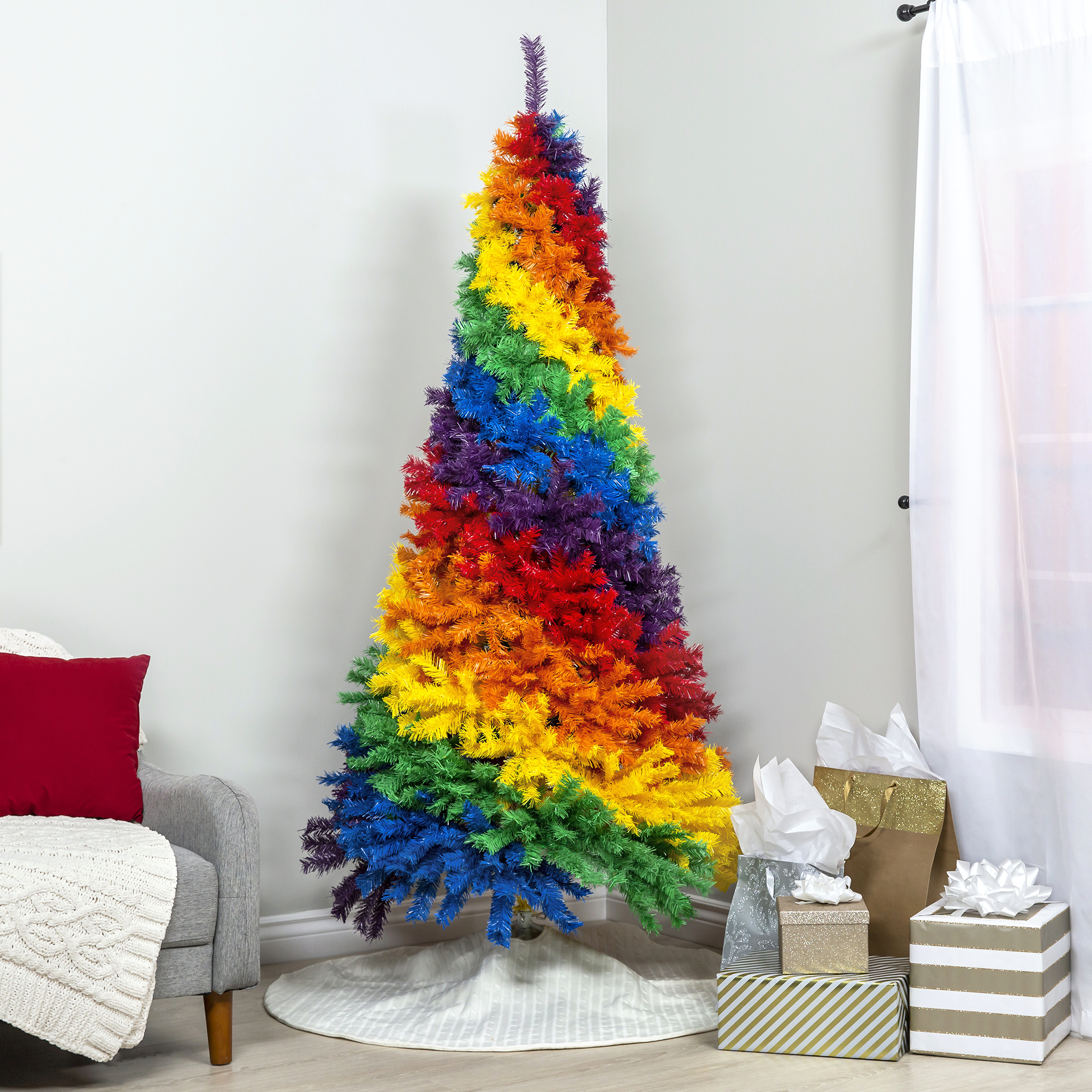 Best Choice Products 7ft Artificial Colorful Rainbow Christmas Tree, Full Fir Holiday Decor w/ 1,213 Tips, Metal Stand - image 4 of 8