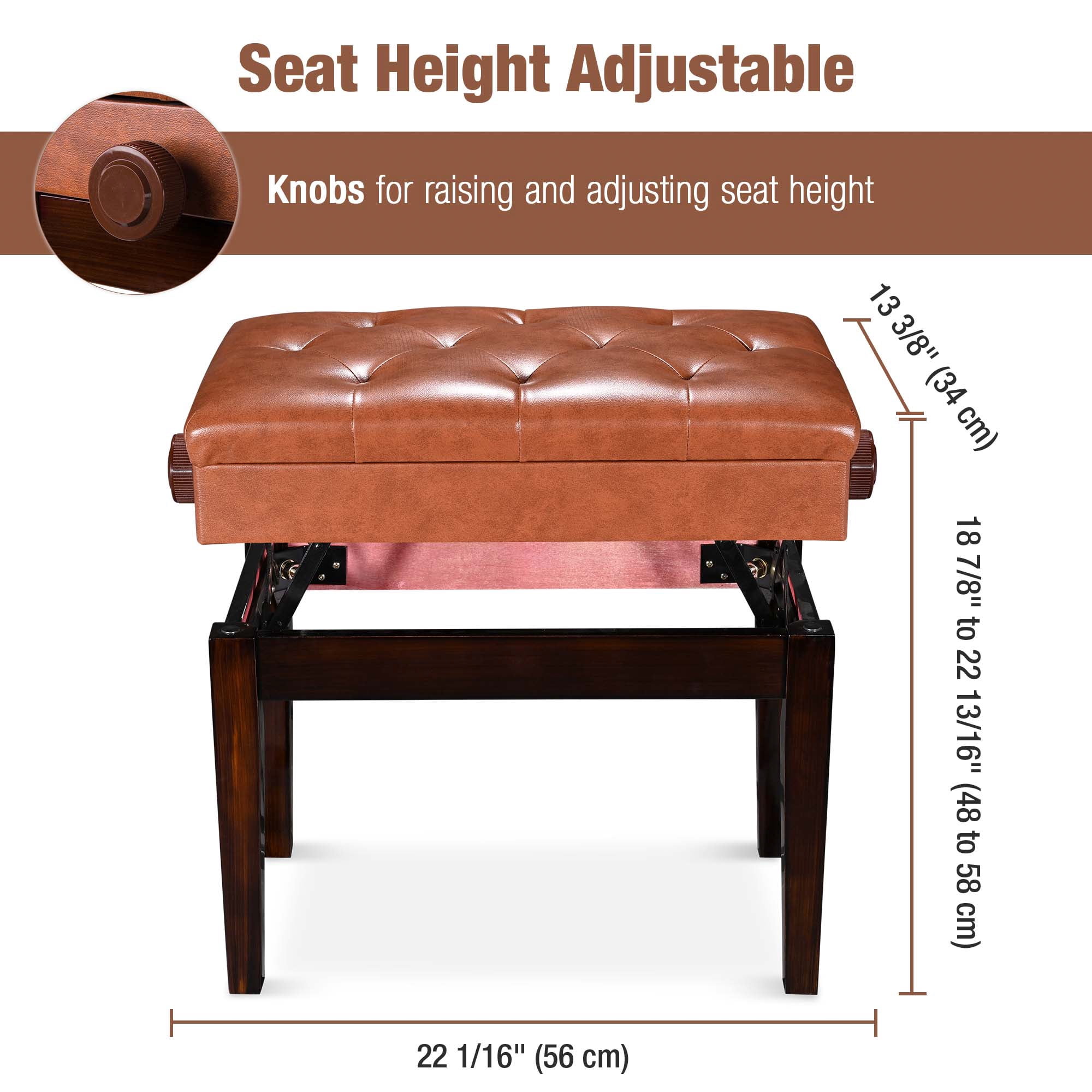 Yescom Piano Bench Adjustable Height PU Leather Padded Keyboard Organ Seat Throne Storage