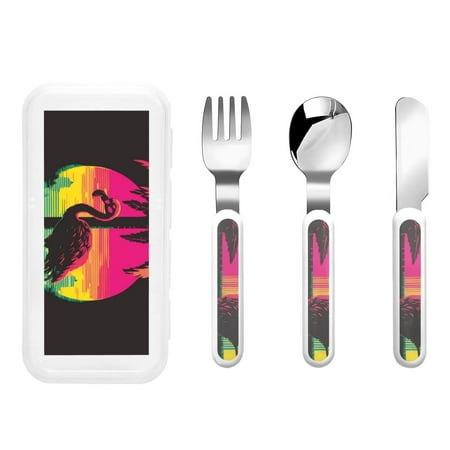 

Bingfone Flamingo And Palm Trees At Sunset Print Toddler Utensils Kids Silverware 3pcs Safety Stainless Steel Toddler Fork Spoon Knife Set Children Flatware Set