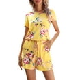 thumbnail image 3 of CALIPESSA Womens Summer Casual Floral Print Round Neck Drawstring Waist Tee Romper, 3 of 5