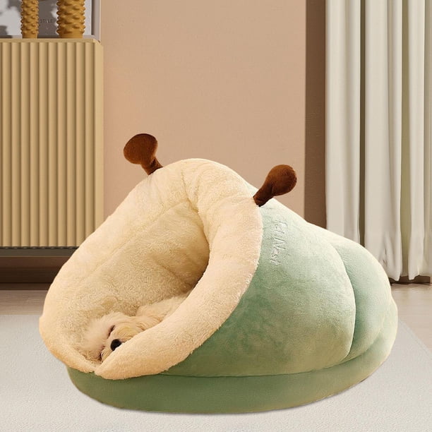 Cama para perro pequeña, cueva cálida, gato con capucha, casa suave y cálida, saco de dormir para cachorro, regalo de invierno para el hogar , Verde,
