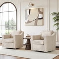 thumbnail image 6 of UIXE Swivel Accent Chairs Set of 2, Comfy Swivel Chair with Deep Seat, Upholstered Club Armchair with 360 Degree Rotation Base, Single Sofa Reading Chair for Living Room, Pinstripe Light Brown, 6 of 6