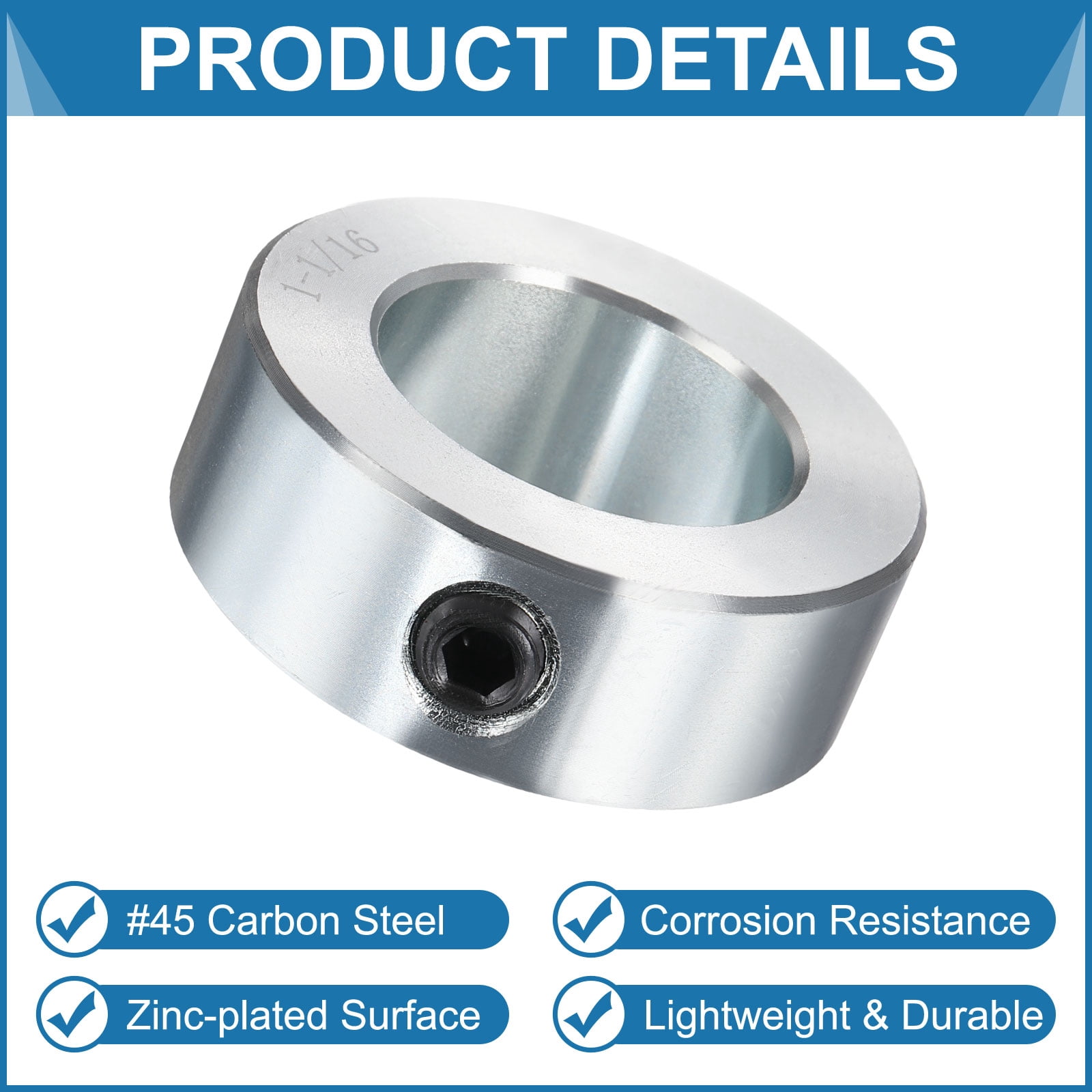 4 Pack Set Screw Collars 1-1/16" Bore Carbon Steel Shaft Collars, 1-3/4" OD