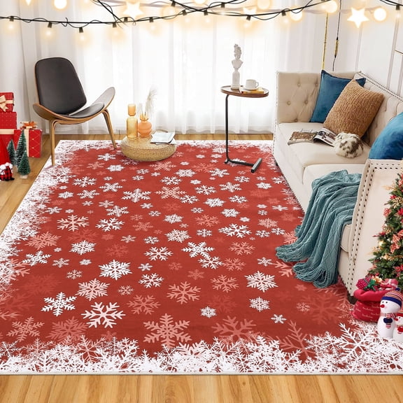 Garvee 5'x7' Christmas Printed Area Rugs Holiday Decor Carpet for Living Room, Soft Washable Rug Non-Shedding Low Pile Floor Mats for Bedroom Dining Room, Red