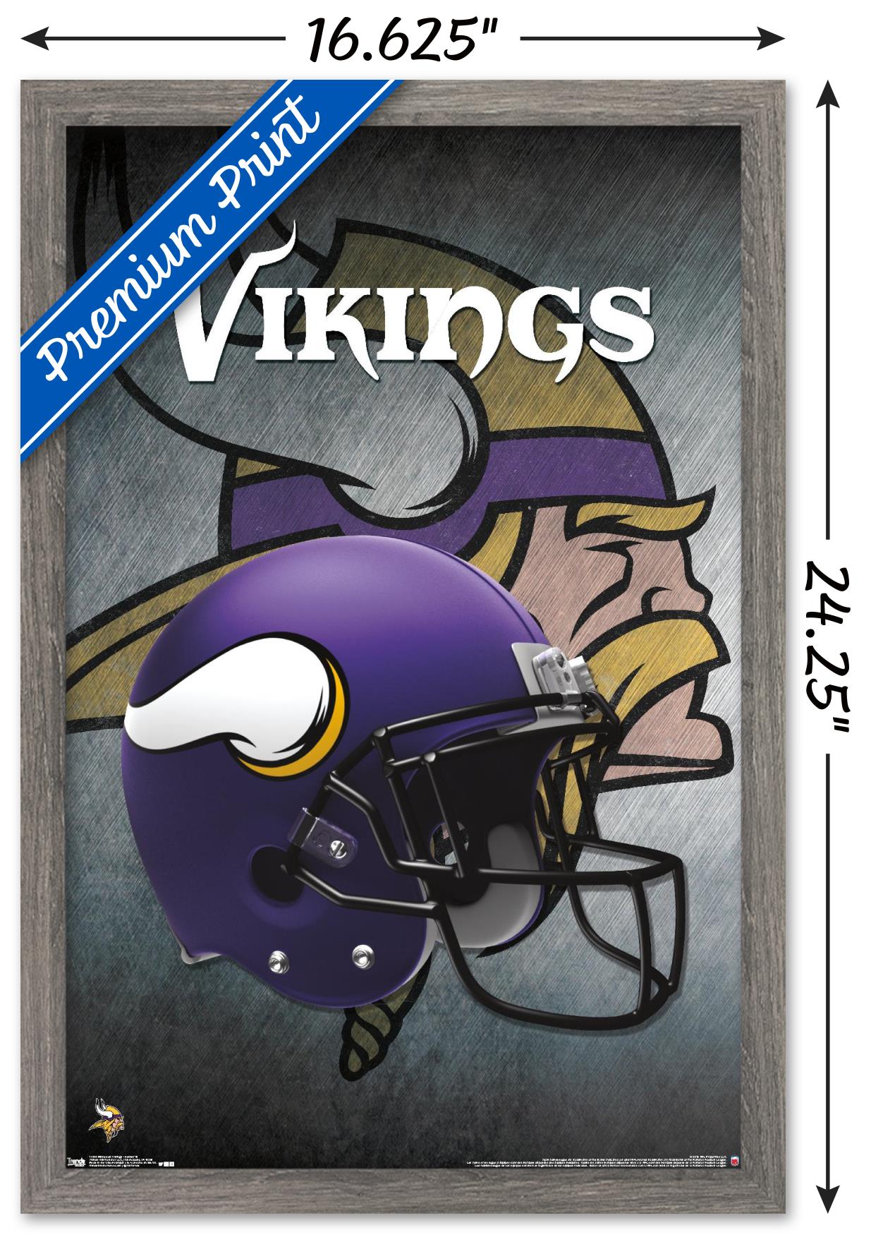 NFL Minnesota Vikings - Helmet 16 Wall Poster, 14.725" x 22.375", Framed