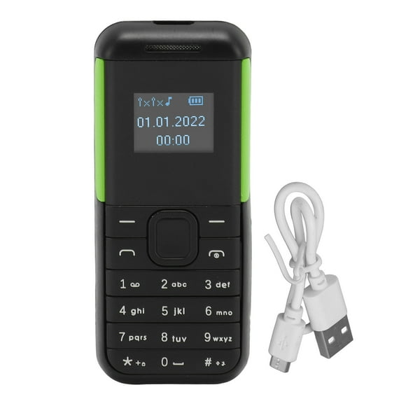 ZOUSSIQI Tiny Mobile Phone Mini 2G Phone 0.66in Screen 2 in 1 Bluetooth Sound Player Dual Card Standby GSM Small Basic Phone for Elderly Kids Black Green EL225#34286