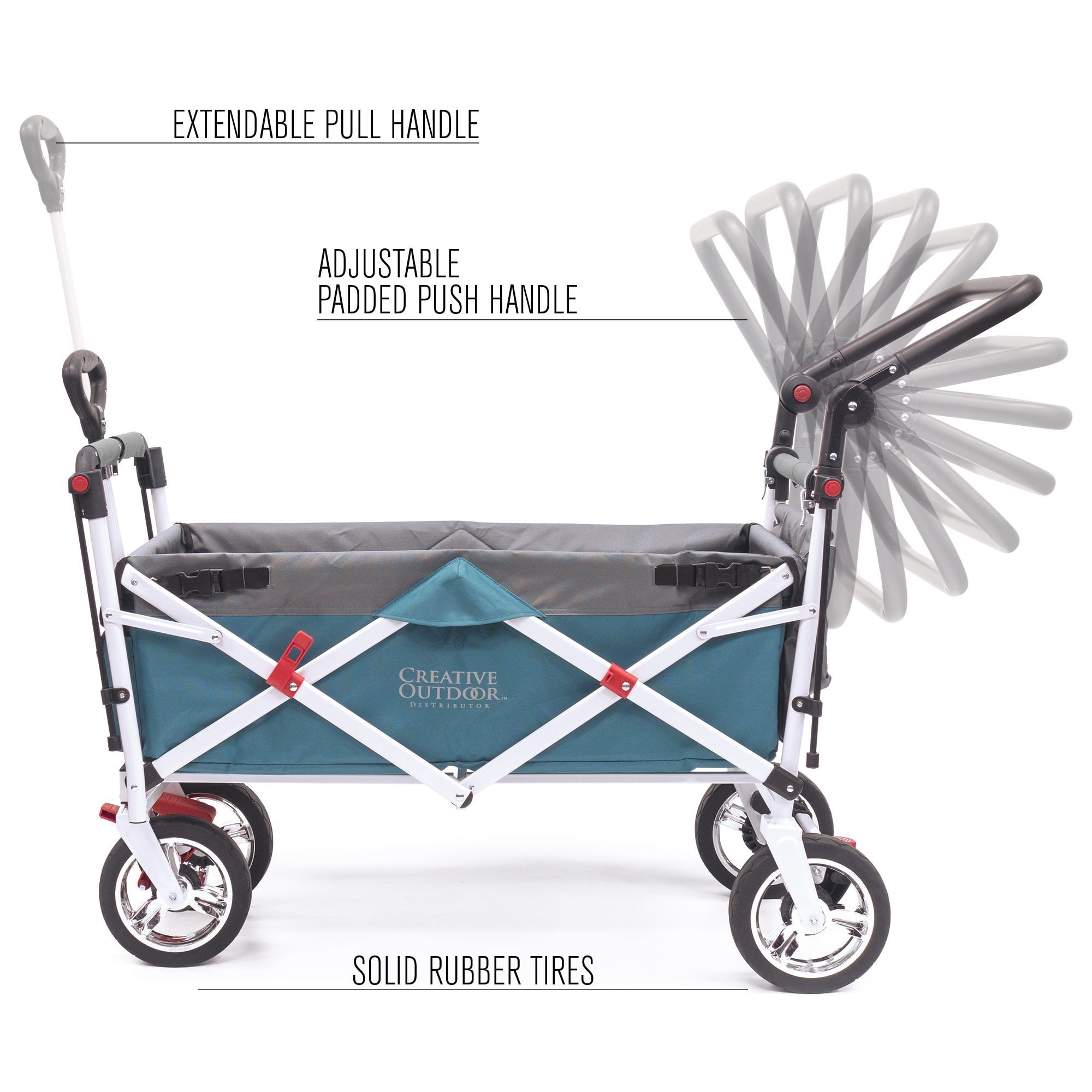 CREATIVE OUTDOOR Push-Pull Collapsible Folding Wagon Stroller Canopy w/ Removable Cooler, Silver Series, Teal/Gray