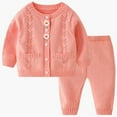 thumbnail image 2 of Zwiiyzr 2M-3T Toddler Baby Knit Sweater Outfits Set Casual Cute Flower Two Piece Set Long Sleeved Round Neck Button Shirt Set Pink, 2 of 9