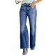 thumbnail image 1 of Pantalones anchos de pierna recta para mujer Bolsillos laterales elásticos de tiro medio Cremallera abotonada Pantalones cómodos Azul oscuro XL, 1 of 8