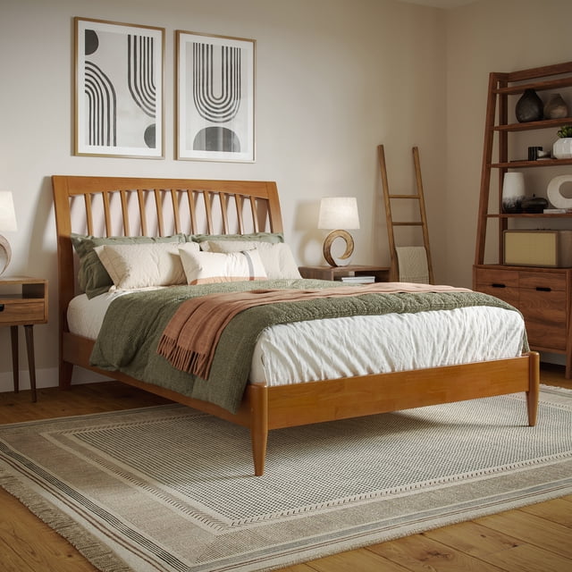 AFI Orleans Full Solid Wood Low Profile Sleigh Platform Bed in Light Toffee