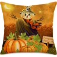 thumbnail image 2 of Set of 4 Decorative Throw Pillow Cover for Couch Sofa, Autumn with Pumpkin Patch Sunflower Scarecrow Maple Leaf Thanksgiving Halloween Farmhouse Decor Pillow Case 18"x18" (Pumpkins for Sale), 2 of 6