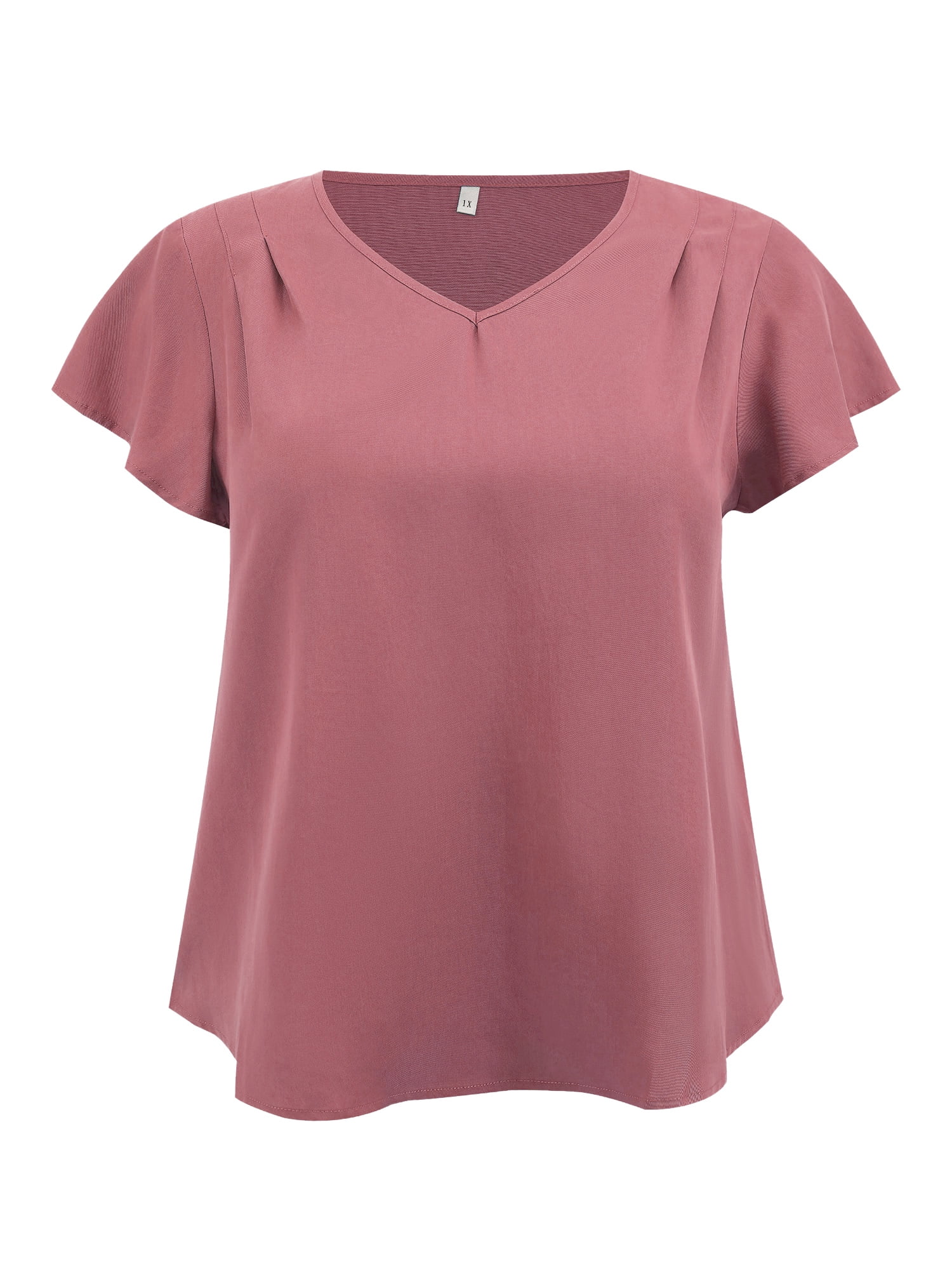 DARING DIVA Women's Plus V Neck Ruffle Sleeve Blouse 3X Dark Pink