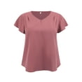 thumbnail image 4 of GRACE & GRANDEUR Women's Plus Size Tops Shoulder Pleated V Neck Ruffle Short Sleeve Dressy Casual Blouses 2X Dark Pink, 4 of 5