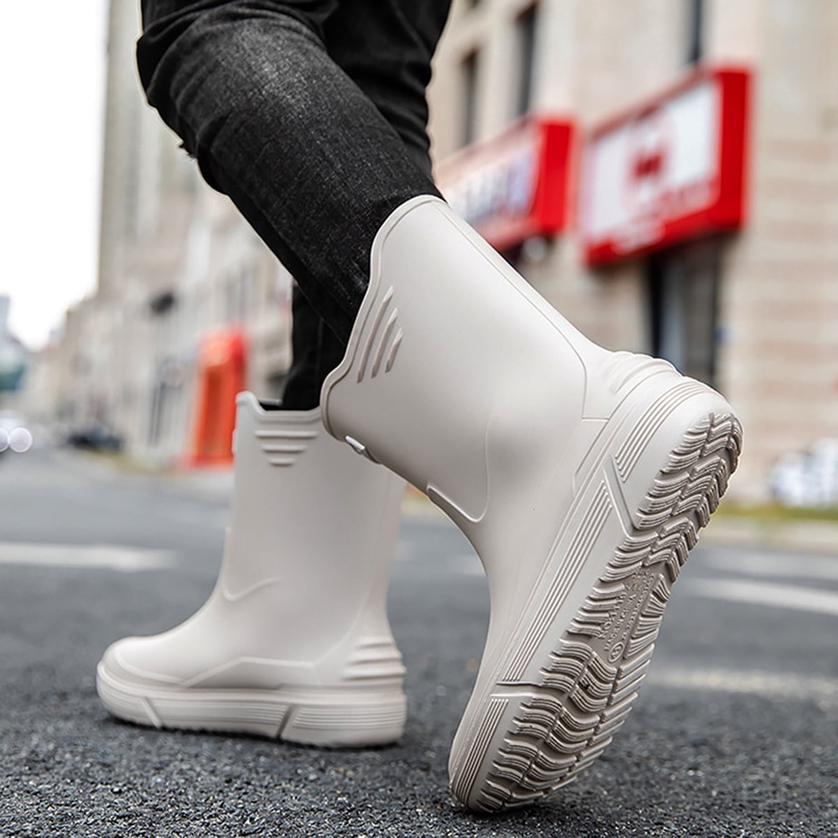 AUXDIQ Rain Shoes Men Mid-calf Boots Waterproof Rain Boots Outdoor Garden Shoes