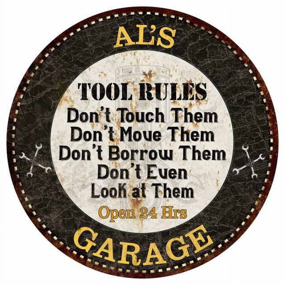 AL'S Garage Rules 12" Round Metal Sign Garage Bar Wall Décor 200120013002