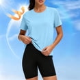 thumbnail image 2 of Vmvidoty Summer Tops for Women - Workout Sport Athletic Yoga Running Gym Loose Short Sleeve Shirts Light Blue L, 2 of 10