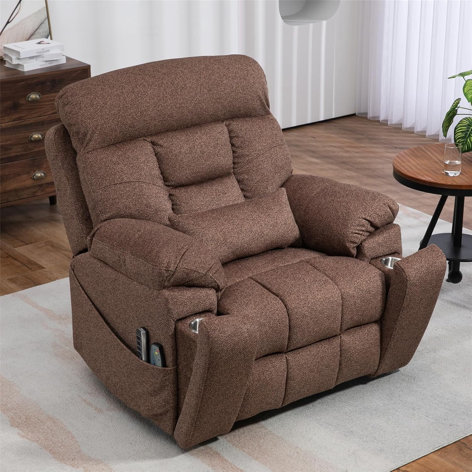 4 OKIN Motor Power Lay Flat Lift Recliner Chair for Elderly Adults Extra Large Recliners with Massage Heat, Adjustable Head-Back-Lumbar-Leg-Support, Extended Footrest, 2 Cup Holders