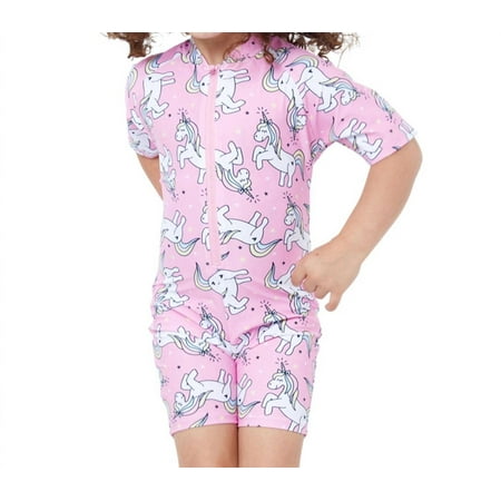 Gottex Girls Short Sleeve Zip Up Swim Overalls Rash Guard