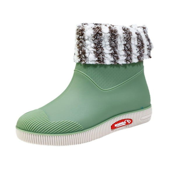 2025 Winter Boots Rainshoes Women Steel Toe Boots Short Tube Plush Thermal Snowboard Boots Women Water Shoes Daily Waterproof Shoes Women Warm Rain Boots