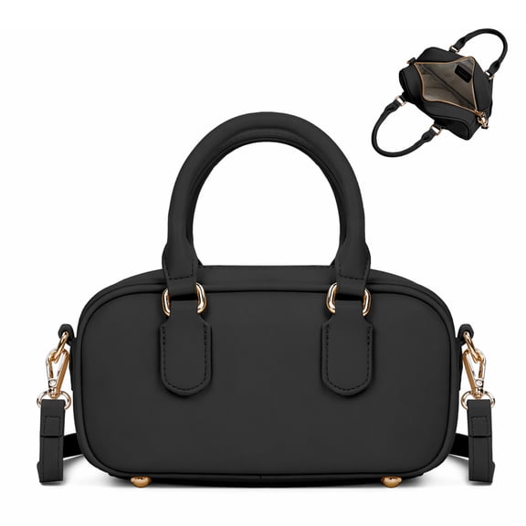 RAINSMORE Women's Retro Bowler Handbags Minimalist Small Top Handle Purse Satchel Crossbody Shoulder Purse Cute Ladies Handbags for Work,Black
