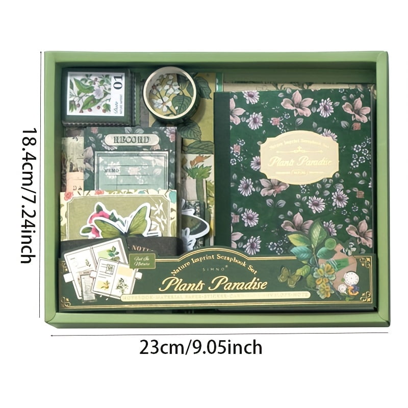 Vintage Botanical Scrapbook Kit 154PCS, Green Aesthetic Journaling Supplies Set with Stickers Decorative Paper Washi Tape for Junk Journal Collage Planner DIY Craft Gift