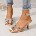 thumbnail image 2 of asddcavvf Ladies High Heel Sandals Transparent Strap Bow Rhinestone Square Toe Fine High Heel Sandal, 2 of 9