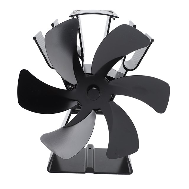 Ventilador de estufa de 6 aspas con control manual de aleación de aluminio, para estufas de leña, quemadores de pellets y leña, color negro.