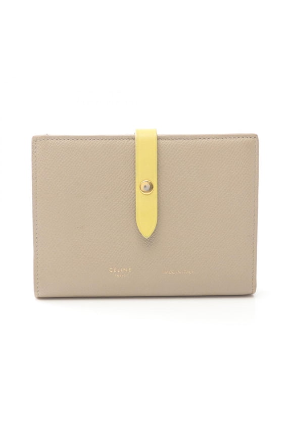 Pre-Owned Celine Medium Strap Multifunction Bi-fold Wallet, Leather, Women's, Beige/Yellow