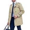 thumbnail image 3 of LANGWYQU Double Breasted Men Solid Color Button Trenchcoat Male Lapel Waterproof Jacket Coat, 3 of 5
