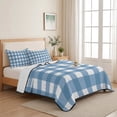 thumbnail image 5 of Queen Quilt Set 90''x96'', Blue White Plaid Lightweight Bedspread Coverlet Set with 2 Pillow Shams, Gradient Geometric Buffalo Checkered Breathable All Season Quilt Bedding for Bedroom/Guest Room, 5 of 9
