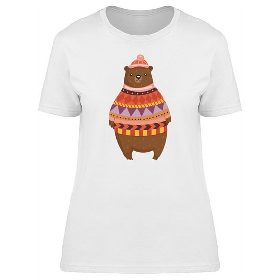 Bear In Winter Sweater T-Shirt Women -Image by Shutterstock, Female Medium
