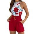thumbnail image 2 of Baqcunre Women's Sleeveless Vest Shorts Set Floral Print Tank Top & Shorts Set With Belt,M,Dress Shirts For Women,Outfits For Women,Work Pants Women,Two Piece Sets For Women,Womens Clothes,Red, 2 of 6