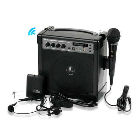 PYLE PWMA220BM - Portable Karaoke PA Speaker Amplifier & Microphone System, Bluetooth Wireless Streaming, Built-in Rechargeable Battery (Includes Belt Pack Transmitter, Headset, Lavalier & Wired