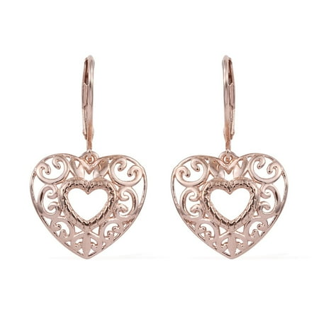 - 925 Sterling Silver 14K Rose Gold Plated Dangle Drop Heart Earrings Gift Jewelry for Women