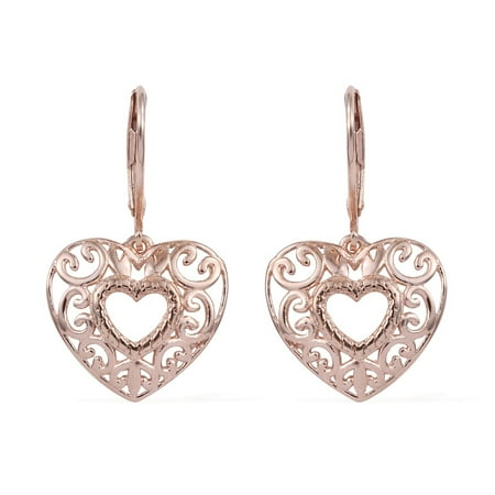 925 Sterling Silver 14K Rose Gold Plated Dangle Drop Heart Earrings Gift Jewelry for